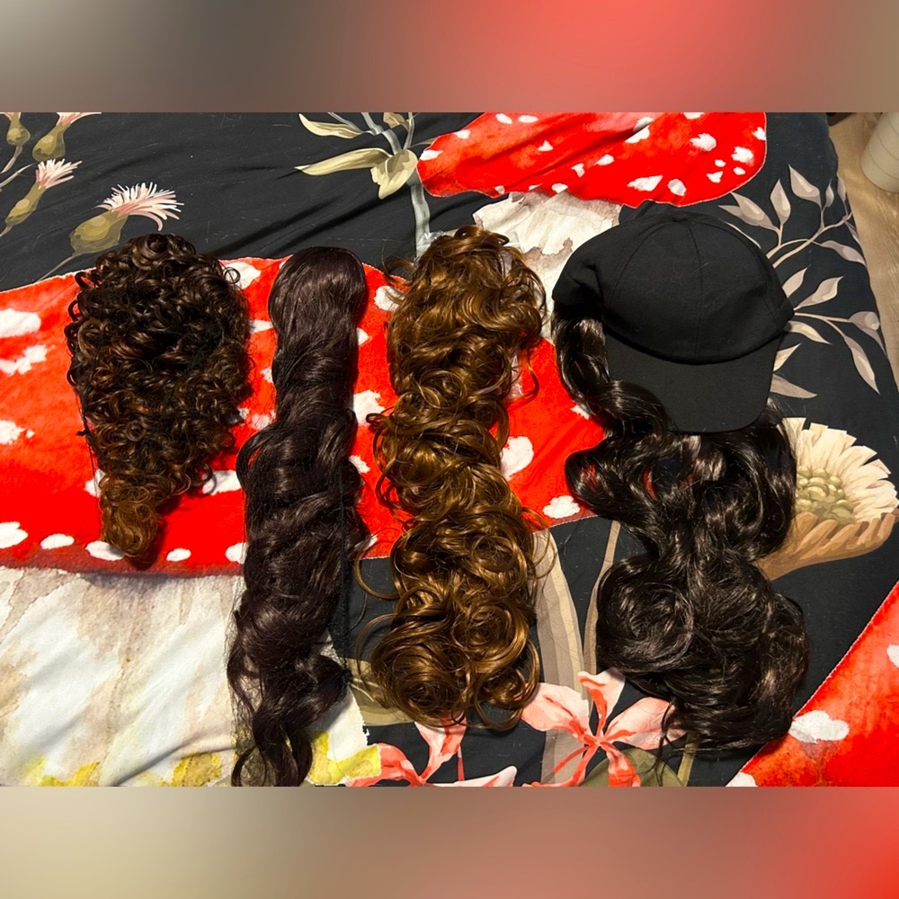 Set of 4 Non-Human Curly/Wavy Hair Extension Falls in Various Shades of Brown